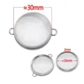 Round stainless steel floating locket with curved glass for DIY jewelry making accessories - 30mm Double Ear Frame / Silver