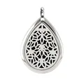 Tropfenförmiges Aroma-Medaillon aus Edelstahl mit hohlem Blumenmuster in Silberfarbe - Geometrischer Blumen-Stil (013) / Silber