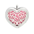 Ciondolo per aromaterapia a forma di cuore in acciaio inossidabile con feltrino rosa 30mm - Medaglione (002) / Con 10 Cuscinetti / Vite Cava
