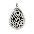 Stainless steel teardrop hollow-out aromatherapy locket essential oil diffuser pendant. - Hollowed Carving Style (014) / Silver