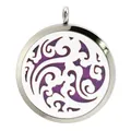 Round stainless steel 38mm hollow aromatherapy diffuser necklace pendant with purple pad - 镂空花纹款(BA029) / Pendant Only (Without Chain)