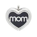Ciondolo per aromaterapia a cuore in acciaio inox con intaglio mom - Medaglione (003) / Con 10 Cuscinetti / MOM Lettera Cava