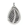 Teardrop hollow aromatherapy stainless steel diffuser pendant locket with leaf pattern - Leaf Texture Style (003) / Silver