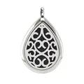 Teardrop hollow aromatherapy locket pendant made of stainless steel with silver finish - Heart Scroll Style (015) / Silver