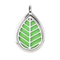 Stainless steel aromatherapy water drop pendant essential oil diffuser with green felt pad. - Leaf Vein Hollow Style (004) / Silver