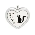 Heart-shaped 30mm stainless steel essential oil diffuser locket with cat and love design - LOVE Cat Hollow