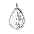 Teardrop stainless steel aromatherapy diffuser pendant with elegant feather pattern - Abstract Feather Style (010) / Silver