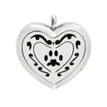 Heart-shaped stainless steel aromatherapy diffuser necklace pendant with hollow paw print - Animal Paw Print Hollow