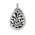 Stainless steel water drop aromatherapy diffuser locket with hollow tree leaf design - Tree Leaf Style (005) / Silver