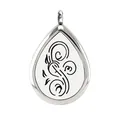 Silver teardrop stainless steel aromatherapy oil diffuser locket pendant with swirl design - Streamlined Pattern Style (011) / Silver