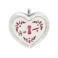 30mm heart-shaped stainless steel aromatherapy locket pendant with red felt pad insert - Hollow Keyhole Hollow
