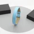 10mm light blue genuine leather strap with white stitching and silver buckle - Light Blue