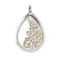 Teardrop hollow stainless steel aromatherapy essential oil diffuser pendant locket - Peacock Feather Style (017) / Silver