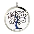 38mm round stainless steel aromatherapy locket with blue Tree of Life hollow design - 蓝色渐变生命树款(BA225) / Pendant Only (Without Chain)