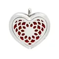 30mm silver heart-shaped aromatherapy locket necklace in polished stainless steel - Hollow Floral Pattern