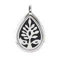Silver stainless steel teardrop aromatherapy locket pendant with hollow tree of life design - Hollowed Tree Style (006) / Silver
