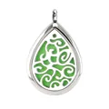 Teardrop hollow aromatherapy diffuser pendant with green pad - Hollow Pattern Style (012) / Silver