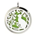38mm stainless steel cat design aromatherapy locket pendant with green felt diffuser pad - 猫咪铃兰花卉款(BA232) / Pendant Only (Without Chain)