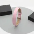 10mm slim pink genuine leather wristband with silver metal buckle for DIY jewelry - Round Buckle / 10mm / Pink