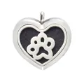 Heart-shaped stainless steel aromatherapy diffuser pendant with a hollow paw print design - Hollow Paw Hollow