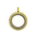 25mm gold stainless steel floating locket pendant with sparkling crystal border - 25mm / Gold Rhinestone Face