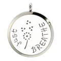 Round stainless steel aromatherapy diffuser pendant with 'Just Breathe' dandelion design - 蒲公英JUST BREATHE款(BA256) / Pendant Only (Without Chain)