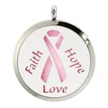 38mm stainless steel aromatherapy pendant featuring pink ribbon and Faith Hope Love print - 乳腺癌关爱励志款(BA277) / Pendant Only (Without Chain)