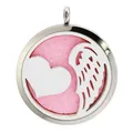 38mm stainless steel heart and wing aromatherapy diffuser locket with pink pad - 心形天使羽翼款(BA226) / Pendant Only (Without Chain)
