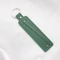 Dark green 8mm faux leather keychain strap with silver metal ring for DIY accessories - Chrome Ring / 8mm Artificial Leather Keychain Ring / Dark Green