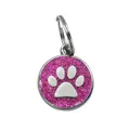 Funkelnder pinkfarbener Haustier-ID-Anhänger mit silbernem Pfotenabdruck und Metallring - Pfotenabdruck Anhänger mit Metallring (HC459) / 19mm*23mm / Fuchsia