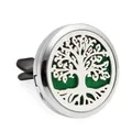 Ronde 30mm roestvrijstalen boom des levens auto aromatherapie clip met groen pad - Prachtige Levensboom Stijl (HG254)