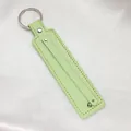 Light green faux leather strap keychain charm with silver metal split ring diy - Chrome Ring / 8mm Artificial Leather Keychain Ring / Light Green