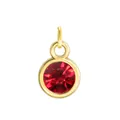 Vergoldeter Geburtsstein-Anhänger mit einem runden, facettierten roten Kristall - Goldener Rahmen mit offenem Ring-Hellrot (HC482) / Mit offenem Ring