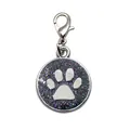 Runder Legierung Tierpfote Anhänger mit funkelndem dunkelgrauem Glitzer Inlay für Tiere - Pfotenabdruck-Anhänger (mit Karabinerverschluss) / 19mm*23mm / Schwarz