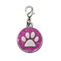 Rosa Glitzer-Anhänger für Haustiere mit weißem Pfotenabdruck - Pfotenabdruck-Anhänger (mit Karabinerverschluss) / 19mm*23mm / Fuchsia