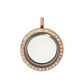 25mm rose gold stainless steel locket pendant with crystal rim and glass window - 25mm / 玫瑰金色钻面