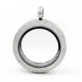 Minimalist 25mm round stainless steel glass locket pendant with a frosted silver finish - 25mm / Brushed Steel