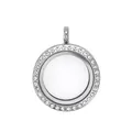 25mm stainless steel floating locket pendant with crystal border and clear glass window - 25mm / Steel Rhinestone Surface