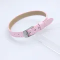 8mm pink PU leather wristband bracelet with silver metal buckle for DIY jewelry making - Square Steel Buckle / 8mm Width / Pink