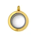 Gold plated 25mm stainless steel round glass locket pendant for diy jewelry making - 25mm / Gold Polished