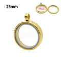 Round 25mm golden stainless steel glass locket pendant frame for jewelry making - 25mm / Gold