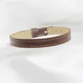 Durable brown 8mm PU leather wristband with silver buckle and orange contrast stitching - Round Silver Buckle / 8mm Width / Brown