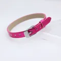 Premium metallic pink 8mm PU leather wristband with a silver buckle for DIY slide charms - Square Steel Buckle / 8mm / Metallic Magenta