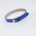 Metallic blue 8mm PU leather wristband with silver buckle for DIY charms and letters - Square Steel Buckle / 8mm / Metallic Royal Blue