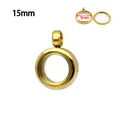 Round gold stainless steel Ga'u pendant box with double-sided glass, 15mm outer diameter - 15mm / Gold