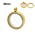 30mm golden stainless steel round double-sided glass locket pendant for cinnabar - 30mm / Gold