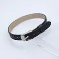 High quality 8mm black PU leather wristband featuring a classic silver buckle closure - Square Steel Buckle / 8mm Width / Black
