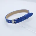 Elegant blue 8mm PU leather wristband strap with silver buckle for DIY slide charm bracelets - Square Steel Buckle / 8mm Width / Dark Blue