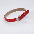 Bracciale regolabile in pelle PU rosso brillante da 8 mm con fibbia in argento lucido - Fibbia in Acciaio Quadrata / 8mm / Rosso Brillante Metallizzato