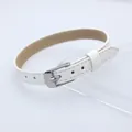 White 8mm PU leather wristband DIY bracelet accessory with silver buckle for charms - Square Steel Buckle / 8mm Width / White